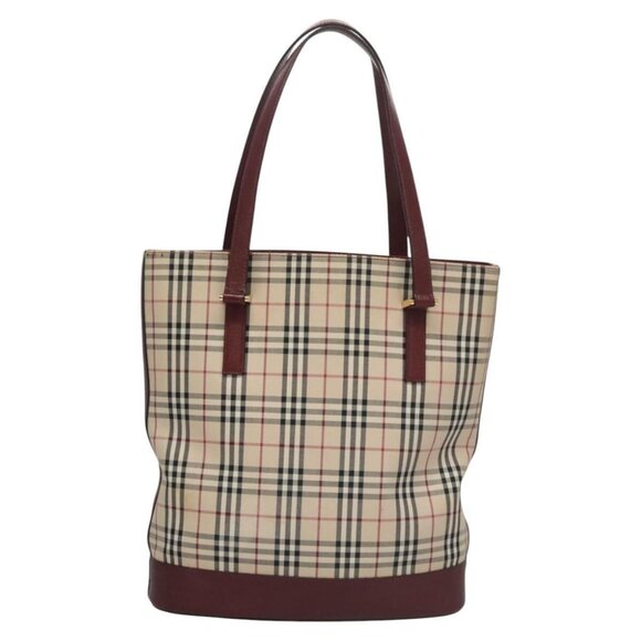 BURBERRY Nova Check Tote Bag Canvas Beige Red - Picture 2 of 15